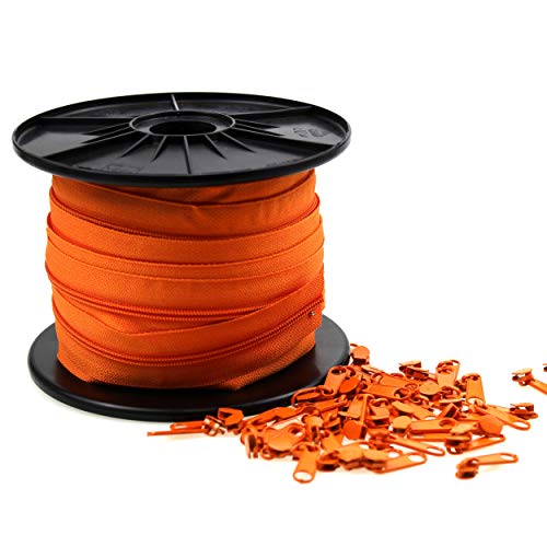 Orange - Zipp and Slide 3mm Zipper - Nickel Free! - 25 meters incl. slider