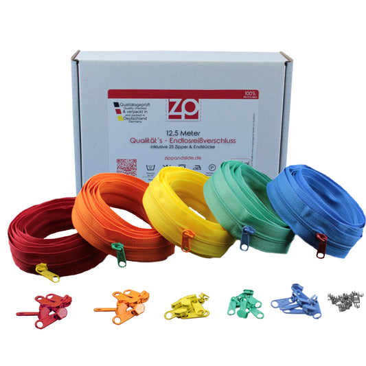 ZIPP AND SLIDE - Endlos Reißverschluss Set mit Zipper 3mm 12,5 Meter - nickelfrei - Farbsetnr. 8 Das Original